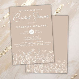 Beige Wildflowers Bridal Shower Invitation