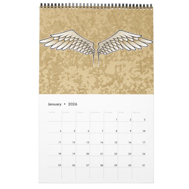 Beige wings calendar (Jan 2026)