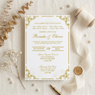 Beige with frame calligraphy Spanish wedding Invitation