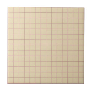 Beige with Pink & Purple Chequered Pattern Retro Ceramic Tile