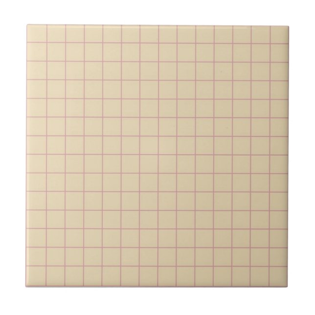 Beige with Pink & Purple Chequered Pattern Retro  Ceramic Tile (Front)