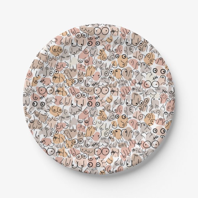 beige woman fun breast paper plate (Front)