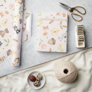 Beige Woodland Animals  Wrapping Paper