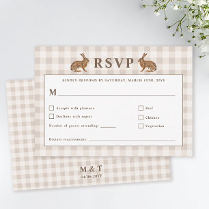 Beige Woodland Hare Bunnies Wedding RSVP Card