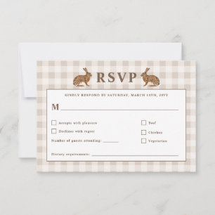 Beige Woodland Hare Bunnies Wedding RSVP Card