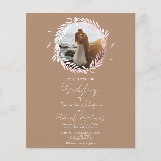  Beige Wreath Budget Photo Wedding Invitation (Front)