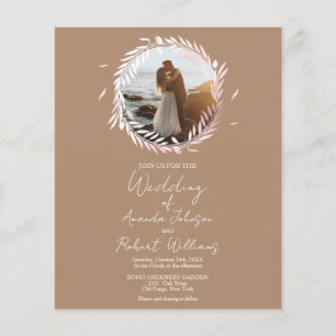 Beige Wreath Budget Photo Wedding Invitation