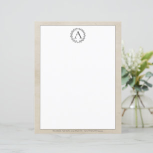 Beige Wreath Monogram Stationery