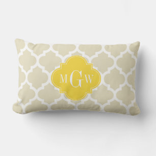 Beige, Wt Moroccan #5 Pineapple 3 Initial Monogram Lumbar Cushion