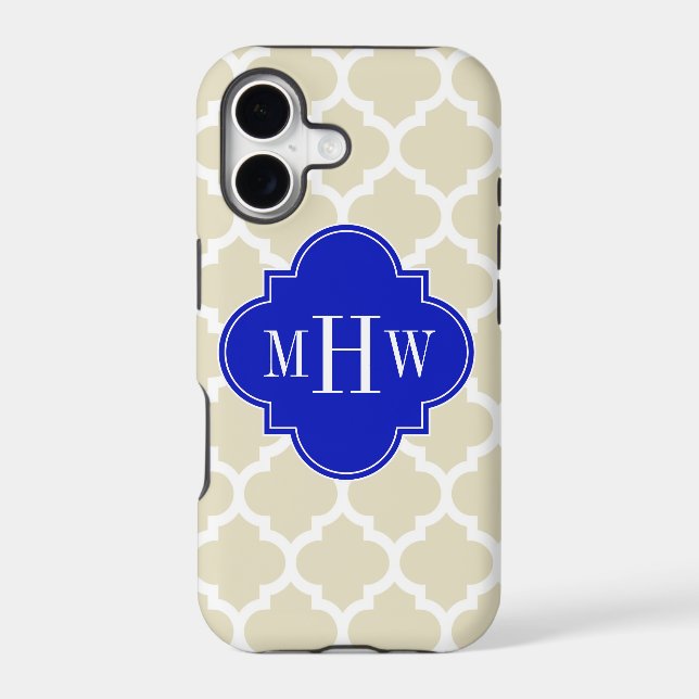 Beige Wt Moroccan #5 Royal Blue 3 Initial Monogram (Back)