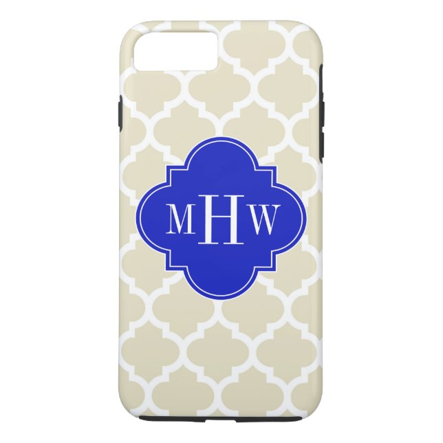 Beige Wt Moroccan #5 Royal Blue 3 Initial Monogram Case-Mate iPhone Case (Back)