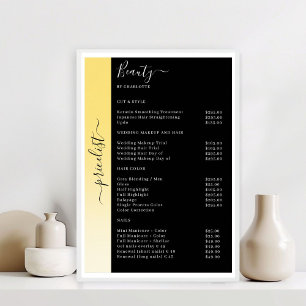 Beige, Yellow & Black Pricelist Salon Poster