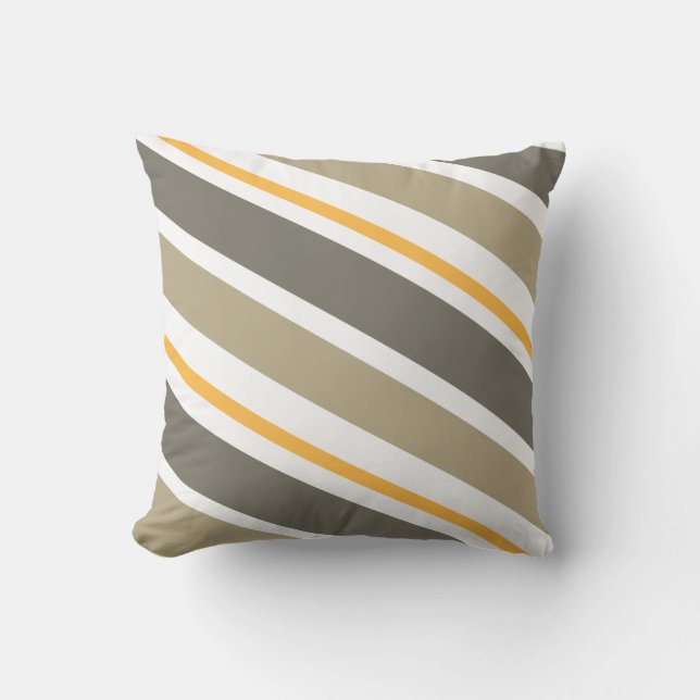 Beige & Yellow Candy Striped Throw Pillow (Front)
