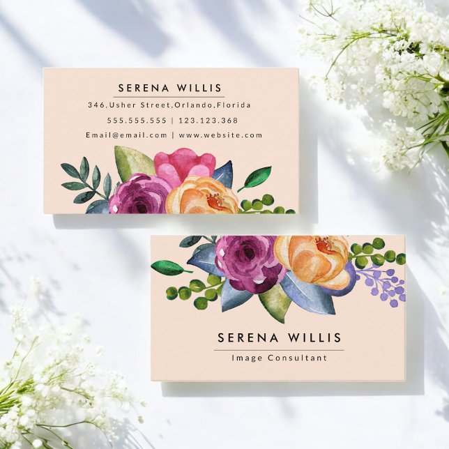 Beige Yellow Floral Flowers Salon Spa Business Card (Creator Uploaded)