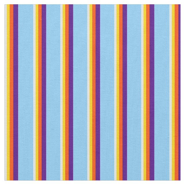 Beige, Yellow, Red, Indigo & Light Sky Blue Lines Fabric (Close Up)