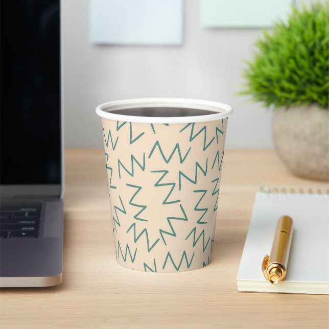 Beige Zig Zag Elegant Disposable Drinkware Paper Cups (Insitu)