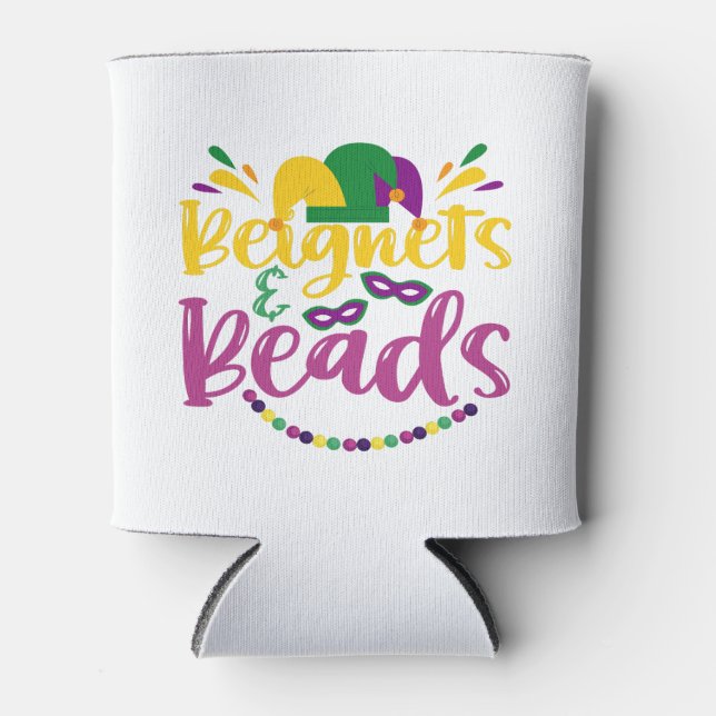 Beignets & Beads Funny Mardi Gras Carnival Gift  Can Cooler (Front)