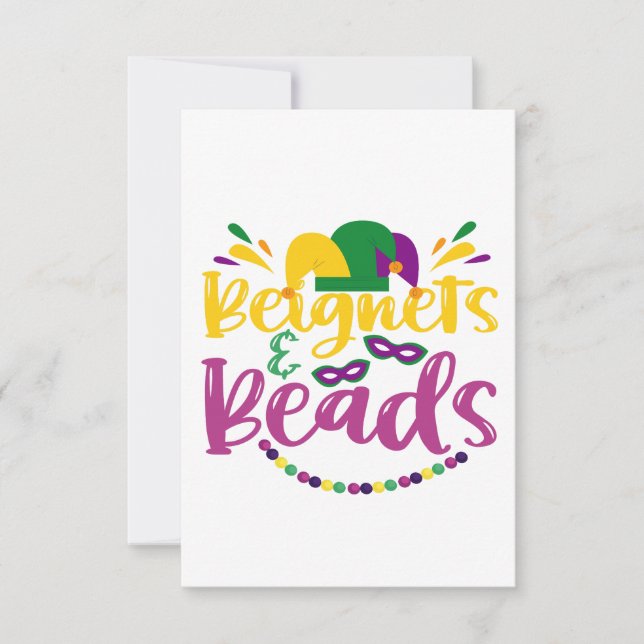 Beignets & Beads Funny Mardi Gras Carnival Gift  Thank You Card (Front)