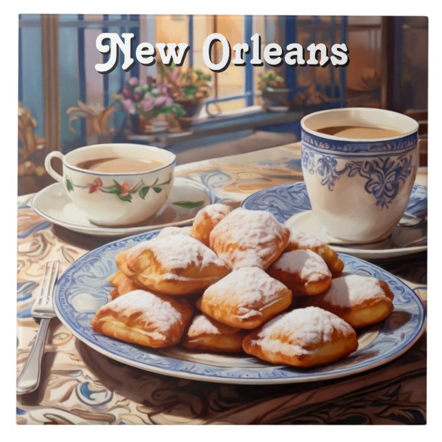 Beignets New Orleans Baked Sweet Treat Kitchen Ceramic Tile (Front)