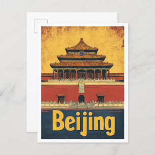 Beijing China Art Vintage Travel Illustration Postcard