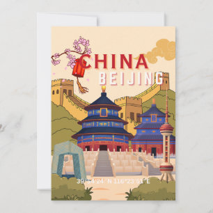 Beijing China Travel Poster Asian City Wall Art Thank You Card