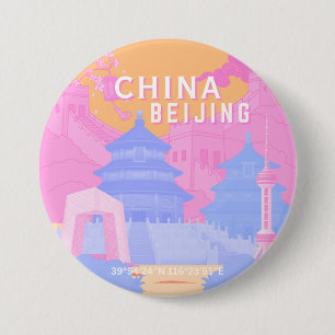 Beijing China Travel Poster Pink & Blue Pastel 7.5 Cm Round Badge