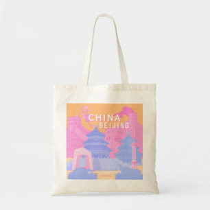 Beijing China Travel Poster Pink & Blue Pastel Tote Bag