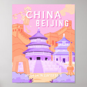 Beijing China Travel Poster   Pink & Lavender Art