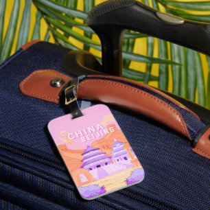 Beijing China Travel Poster Pink & Lavender Art Luggage Tag
