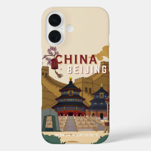 Beijing China Travel Poster   Vintage Illustration iPhone 16 Case
