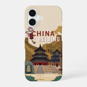 Beijing China Travel Poster Vintage Illustration iPhone 16 Case