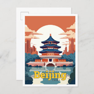 Beijing China Travel Vintage Illustration Postcard