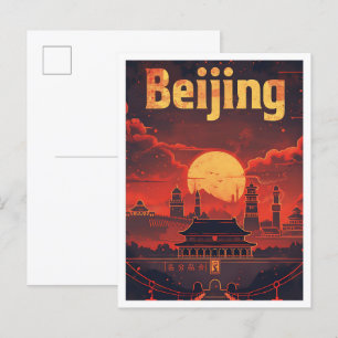Beijing China Vintage Art Travel Illustration Postcard