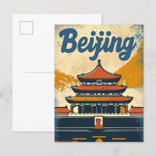 Beijing China Vintage Retro Travel Illustration Postcard