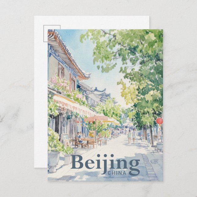 Beijing China Watercolor Painting Travel Postcard (Front/Back)