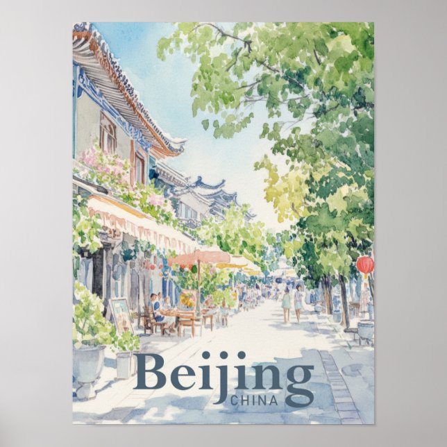 Beijing China Watercolor Painting Travel Poster (Front)