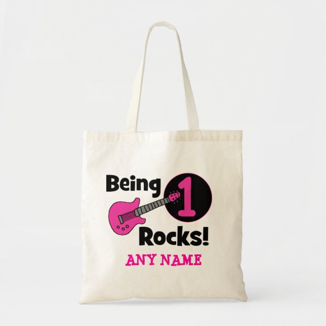 Being 1 Rocks! with Pink Guitar Tote Bag (Front)