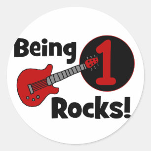 Being 1 Rocks! with Red Guitar Classic Round Sticker