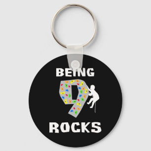 Being 9 Years Old Rocks Funny Rock Climber Birthda Key Ring