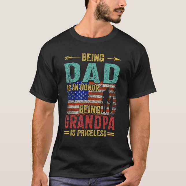 Being A Dad Grandpa  Retro  Fathers Day USA Flag T-Shirt (Front)