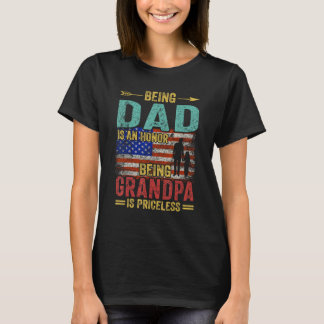 Being A Dad Grandpa  Retro  Fathers Day USA Flag T-Shirt
