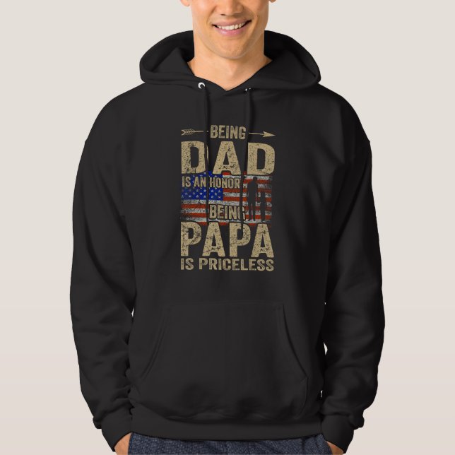 Being A Dad Papa  Retro  Fathers Day USA Flag 1 Hoodie (Front)