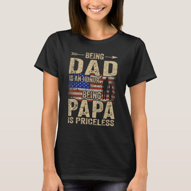 Being A Dad Papa  Retro  Fathers Day USA Flag 1 T-Shirt (Front)