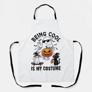 Being Cool Is Costume Halloween Ghost Pumpkin Cat_ Apron