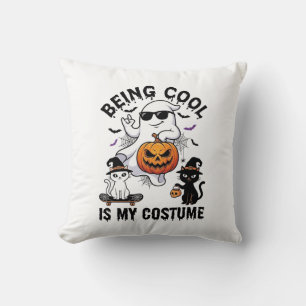 Being Cool Is Costume Halloween Ghost Pumpkin Cat_ Cushion