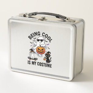 Being Cool Is Costume Halloween Ghost Pumpkin Cat_ Metal Lunch Box