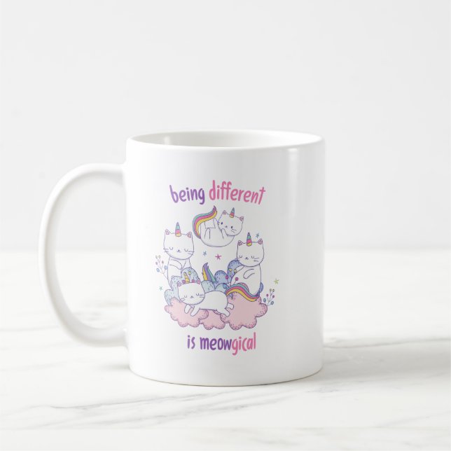 Being different is meowgical Funny unicorn cat Coffee Mug (Left)