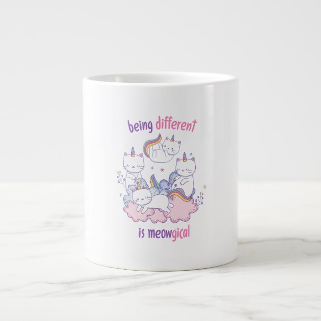 Being different is meowgical Funny unicorn cat Large Coffee Mug (Front)