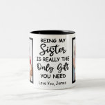 Being My Sister Is Really The Only Gift You Need Two-Tone Coffee Mug<br><div class="desc">Being My Sister Is Really The Only Gift You Need with 2 Custom Photos and Name Mug</div>