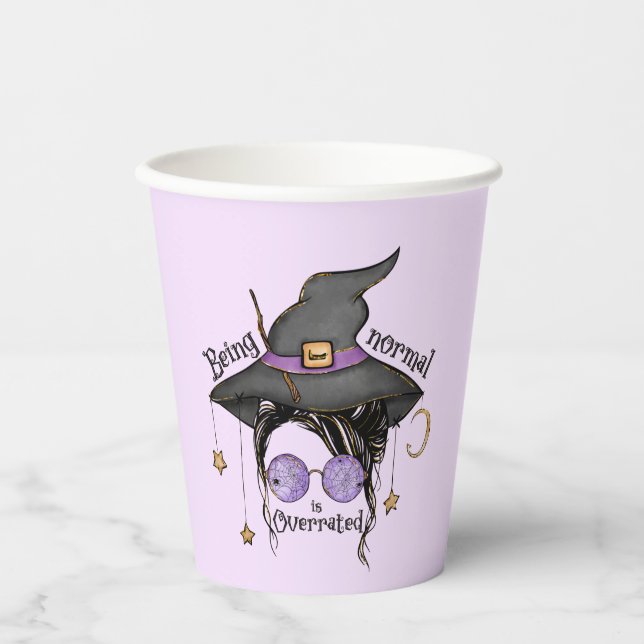 Being Normal Is Overrated – Quirky Witch Halloween Paper Cups (Front)